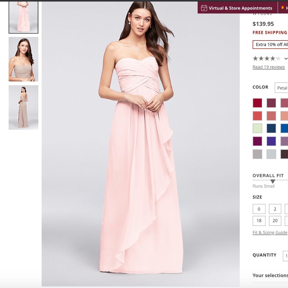 David’s Bridal Strapless Crinkle Chiffon Dress